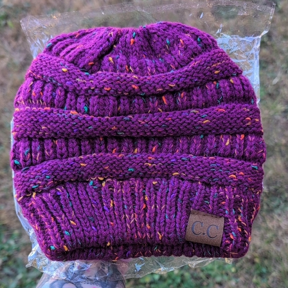 C.C Vibrant Knit Beanie With Ponytail Hole